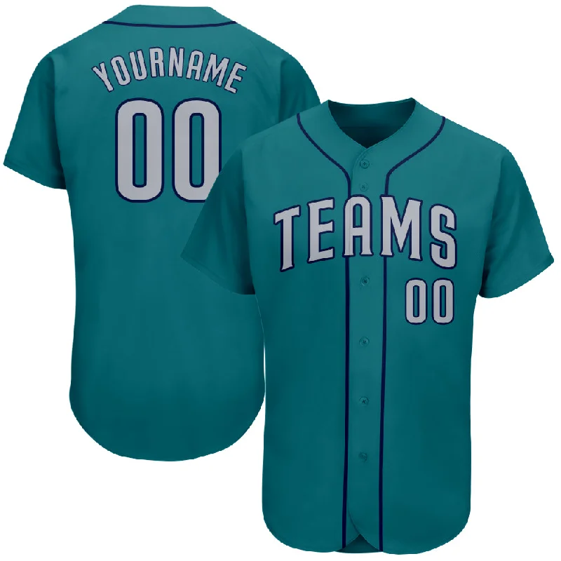 Adult Custom Baseball Jersey-Custom Teal Gray-Navy Authentic Baseball Jersey