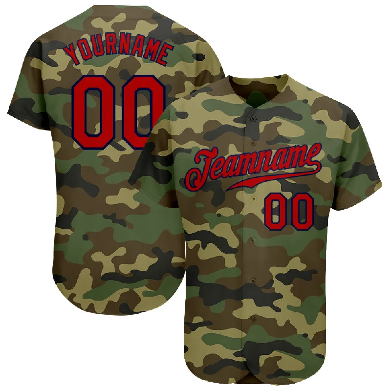 Personalized Baseball Jersey for Tournament-Custom Camo Red-Navy Authentic Salute To Service Baseball Jersey