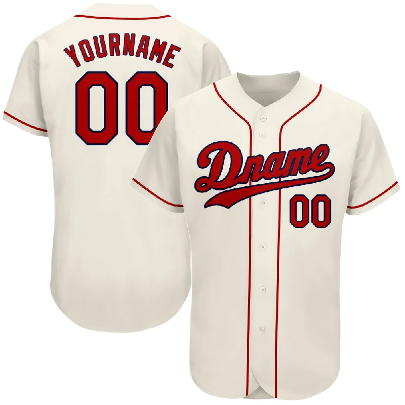 Baseball Jersey with Stretchable Fabric-Custom Cream Red-Navy Authentic Baseball Jersey