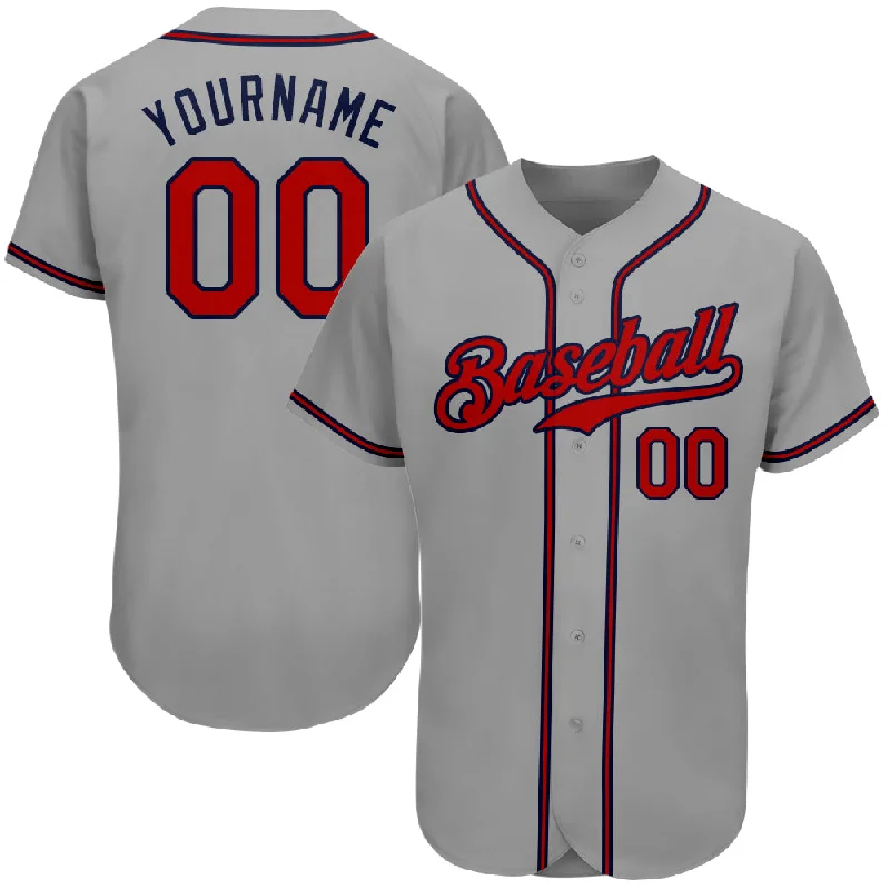 Customizable Baseball Jersey-Custom Gray Red-Navy Authentic Baseball Jersey