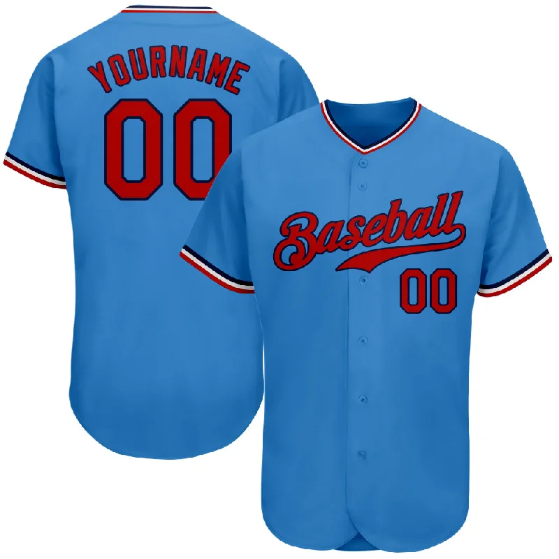 Baseball Jersey with Reversible Design-Custom Powder Blue Red-Navy Authentic Baseball Jersey