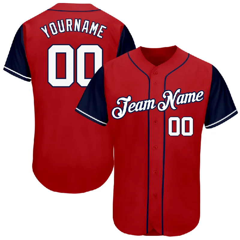 Baseball Jersey for Big Teams-Custom Red White-Navy Authentic Two Tone Baseball Jersey