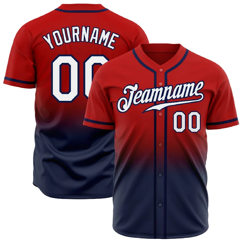 Baseball Jersey with Custom Team Designs-Custom Red White-Navy Authentic Fade Fashion Baseball Jersey