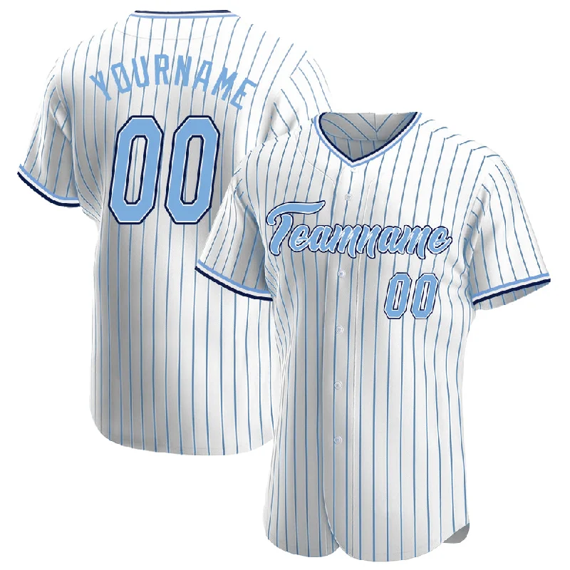 Baseball Jersey for Youth Baseball-Custom White Light Blue Pinstripe Light Blue-Navy Authentic Baseball Jersey