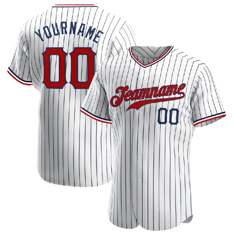 Baseball Jersey for Adult Teams-Custom White Navy Pinstripe Red-Navy Authentic Baseball Jersey