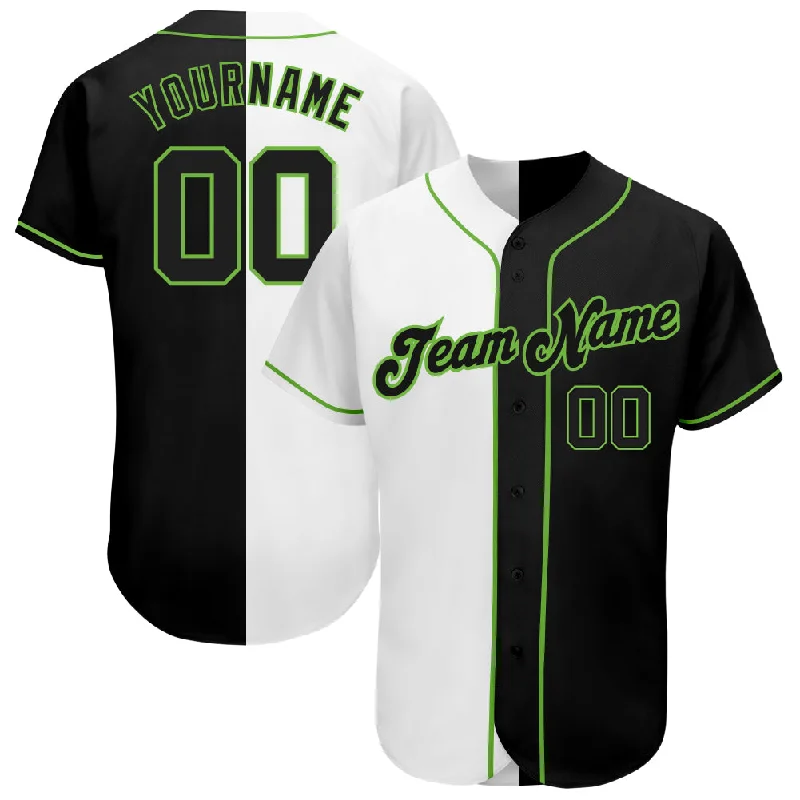 Baseball Jersey for Coaches-Custom White-Black Neon Green Authentic Split Fashion Baseball Jersey