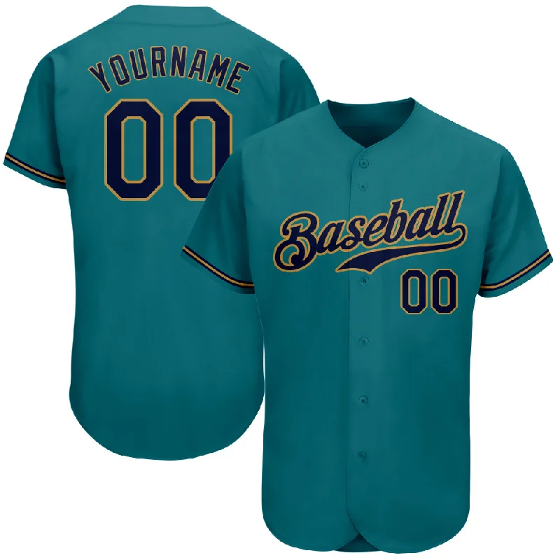 Baseball Jersey with Name-Custom Teal Navy-Old Gold Authentic Baseball Jersey