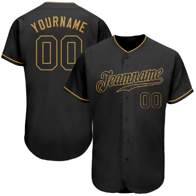 Baseball Jersey for Softball Leagues-Custom Black Black-Old Gold Authentic Baseball Jersey