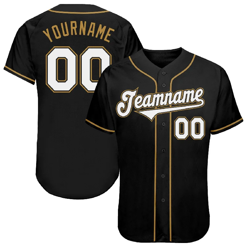 Baseball Jersey with Personalized Design-Custom Black White-Old Gold Authentic Baseball Jersey