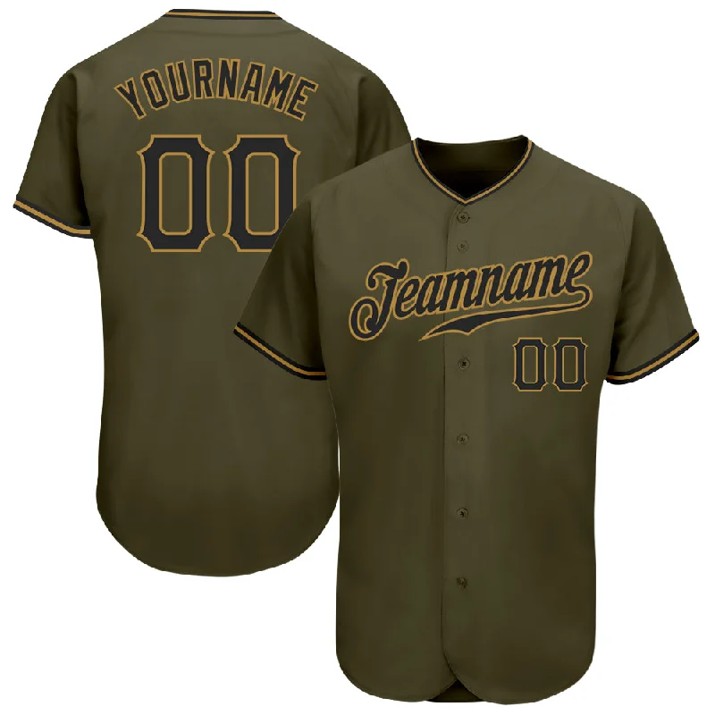 Baseball Jersey for Softball-Custom Olive Black-Old Gold Authentic Salute To Service Baseball Jersey