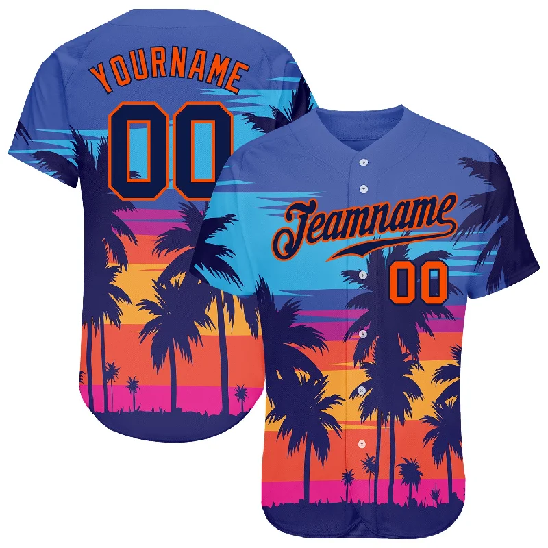 Baseball Jersey for Major League Fans-Custom Royal Navy-Orange 3D Pattern Design Palm Trees Authentic Baseball Jersey