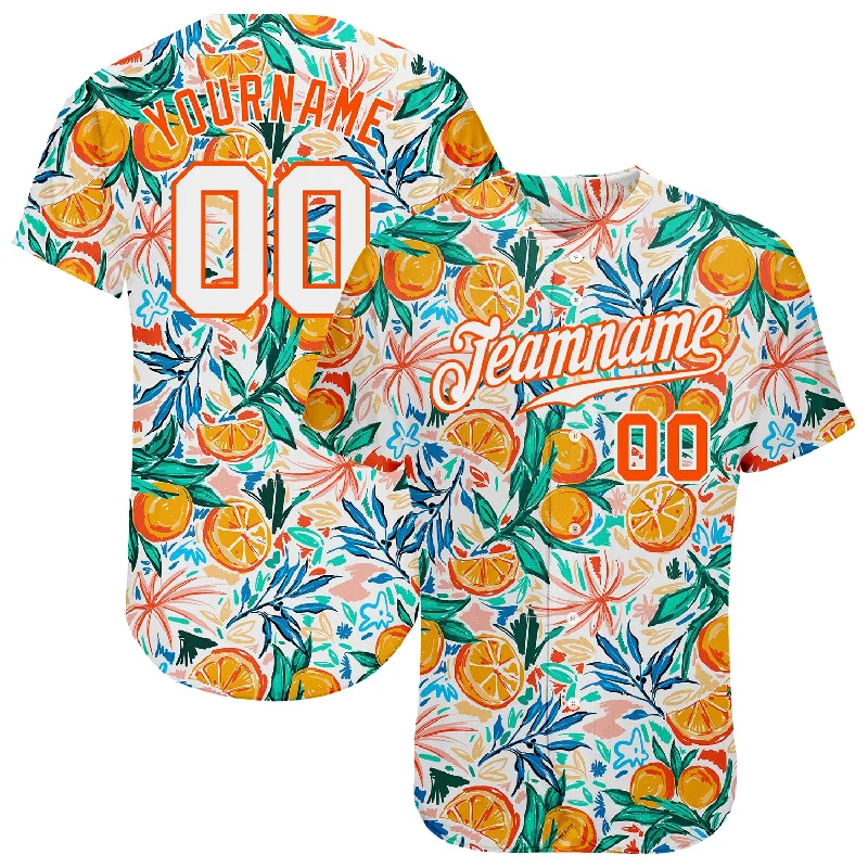 Baseball Jersey for Retro Fans-Custom White Orange 3D Pattern Design Fruit Authentic Baseball Jersey