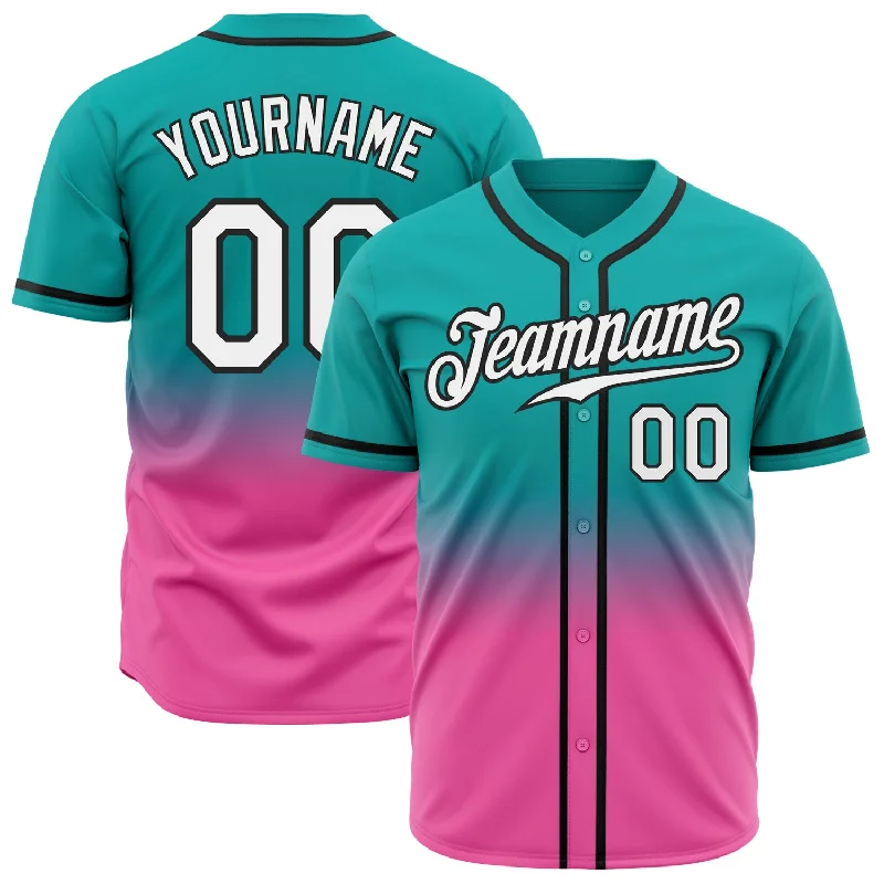 Baseball Jersey for Fan Gatherings-Custom Aqua White Pink-Black Authentic Fade Fashion Baseball Jersey