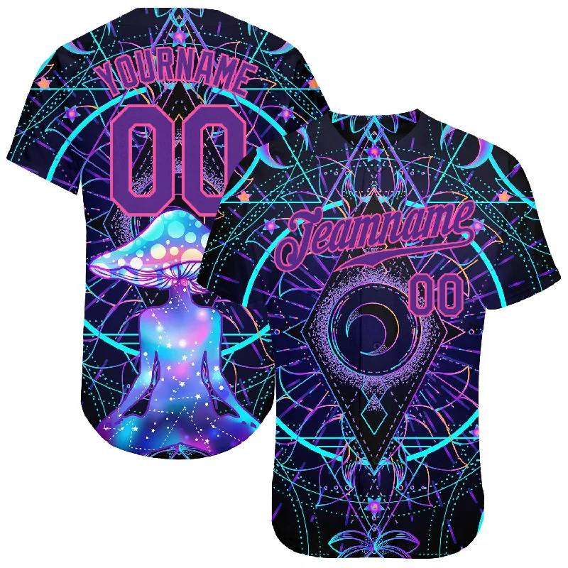 Personalized Baseball Jersey for Women-Custom 3D Pattern Design Magic Mushrooms Over Sacred Geometry Psychedelic Hallucination Authentic Baseball Jersey