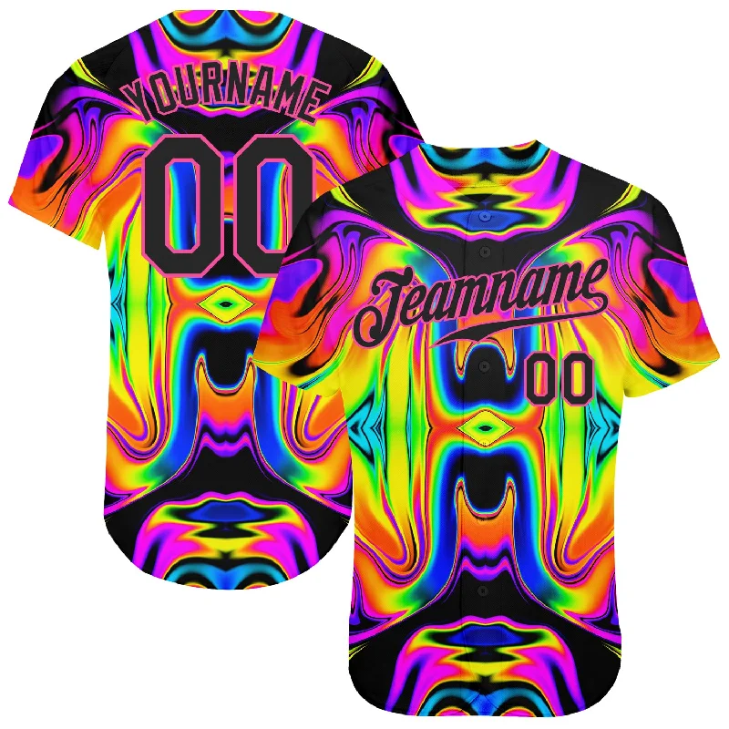 Baseball Jersey for Tournament Play-Custom 3D Pattern Design Abstract Iridescent Psychedelic Swirl Fluid Art Authentic Baseball Jersey