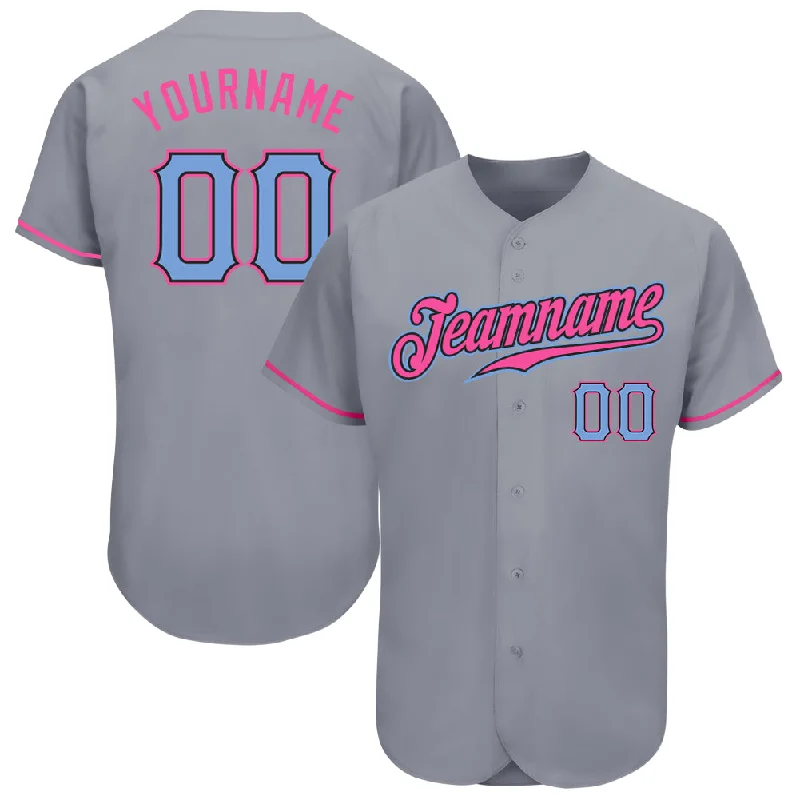 Baseball Jersey with Cool Color Scheme-Custom Gray Light Blue-Pink Authentic Baseball Jersey