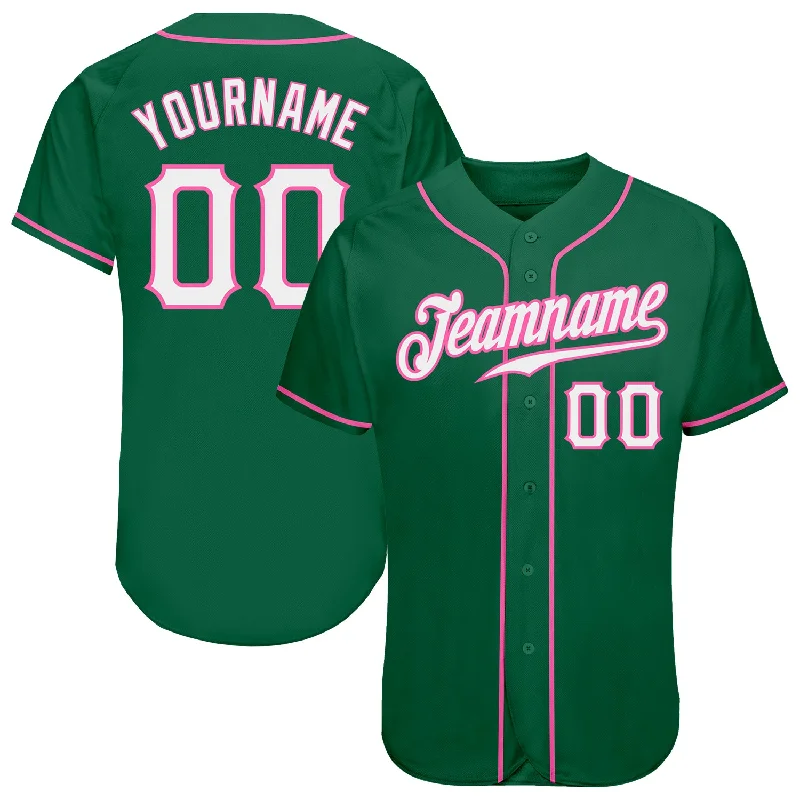 Baseball Jersey for High School Baseball-Custom Kelly Green White-Pink Authentic Baseball Jersey