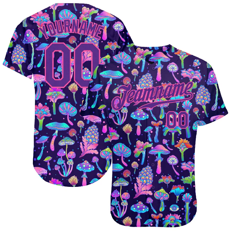 Custom Baseball Jersey for Fans-Custom 3D Pattern Design Colorful Flowers And Mushrooms Psychedelic Hallucination Authentic Baseball Jersey