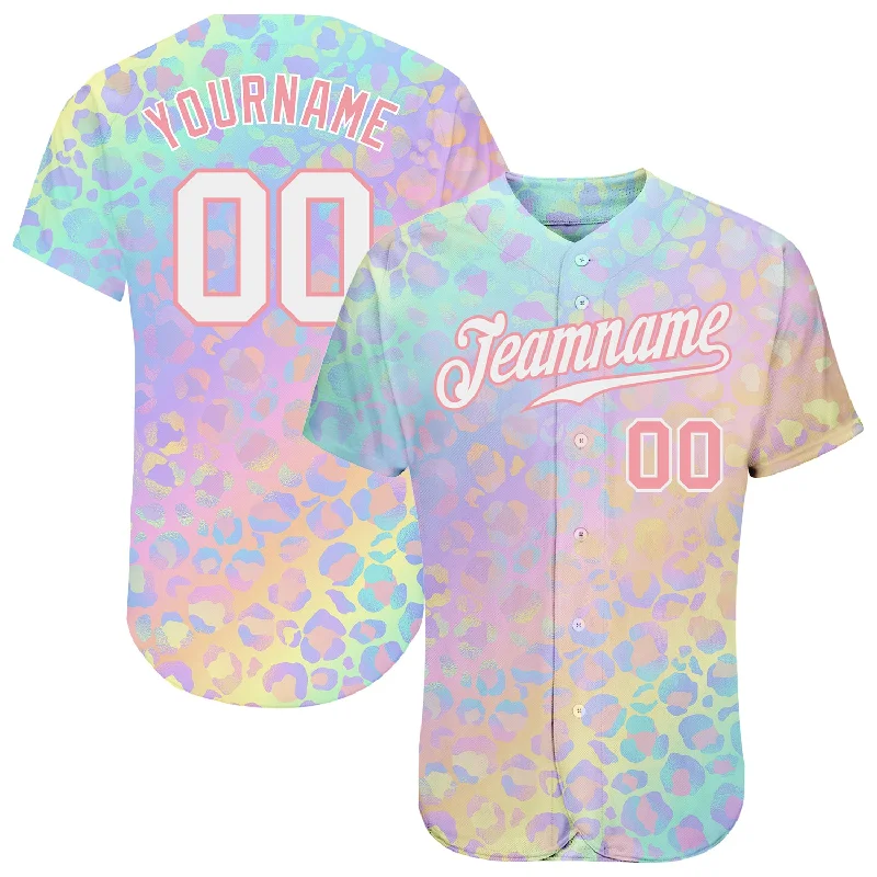 Professional Baseball Jersey-Custom White White-Medium Pink 3D Pattern Design Leopard Authentic Baseball Jersey