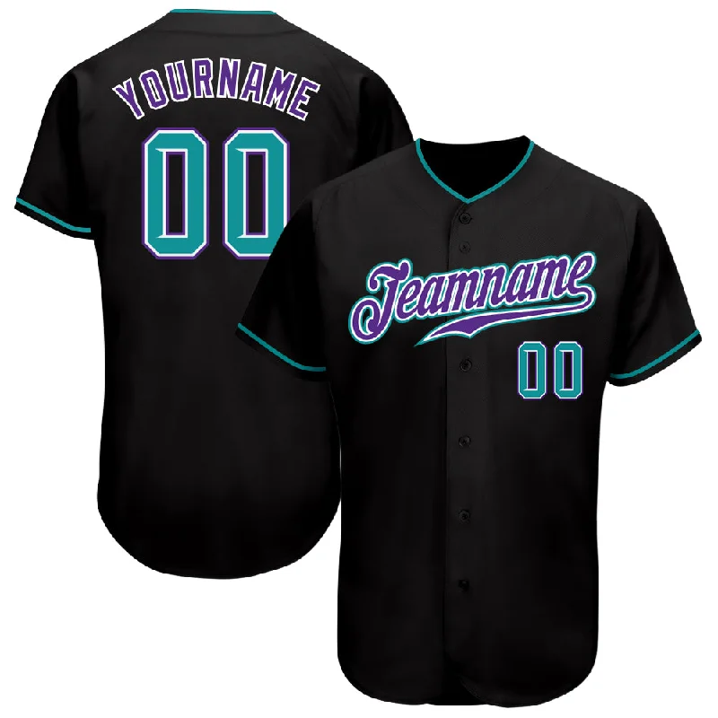 Baseball Jersey for Minor League-Custom Black Teal-Purple Authentic Baseball Jersey