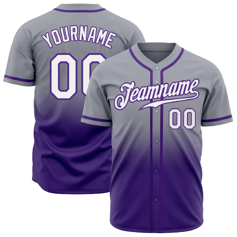 Baseball Jersey for Fan Support-Custom Gray White-Purple Authentic Fade Fashion Baseball Jersey