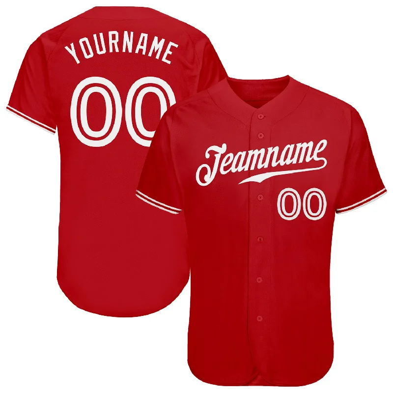 Baseball Jersey with Pockets-Custom Red White Authentic Baseball Jersey