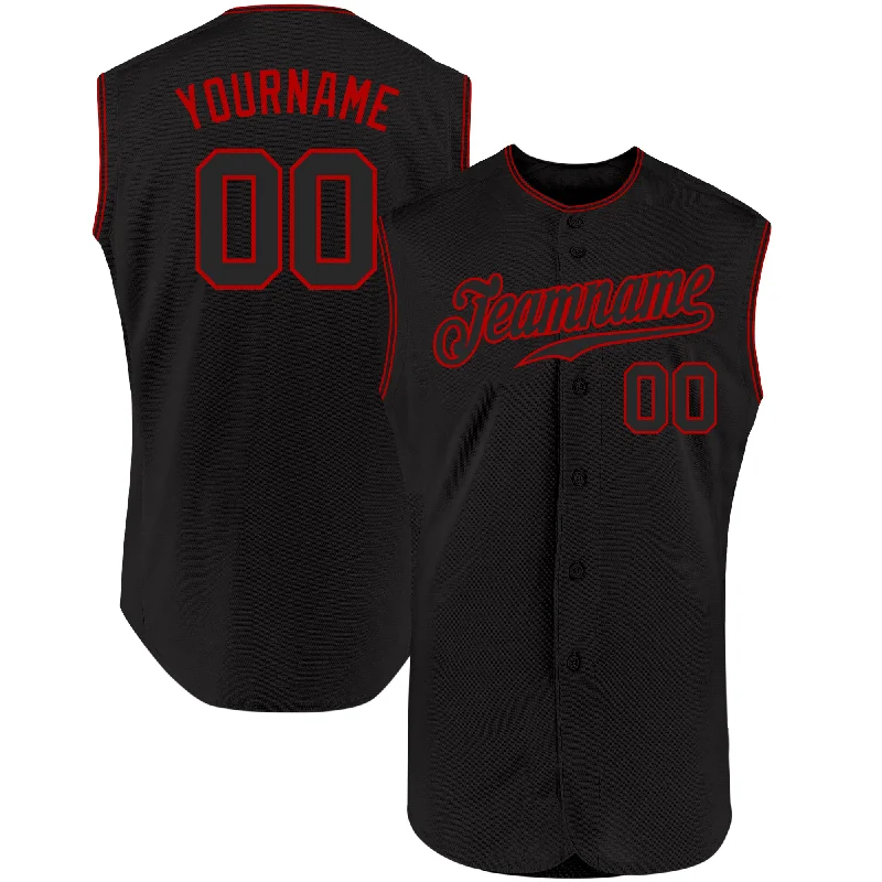 Baseball Jersey for Community Events-Custom Black Black-Red Authentic Sleeveless Baseball Jersey