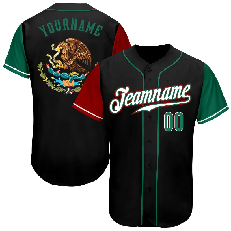 Baseball Jersey for Fan Gatherings-Custom Black Kelly Green-Red Authentic Mexico Two Tone Baseball Jersey