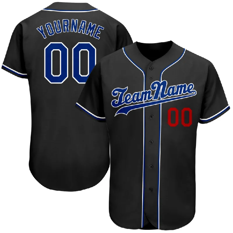 Baseball Jersey with Custom Emblems-Custom Black Royal-Red Authentic Baseball Jersey