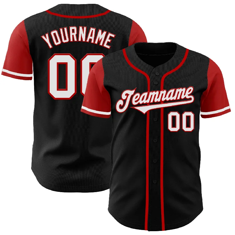 Baseball Jersey with Sporty Look-Custom Black White-Red Authentic Two Tone Baseball Jersey