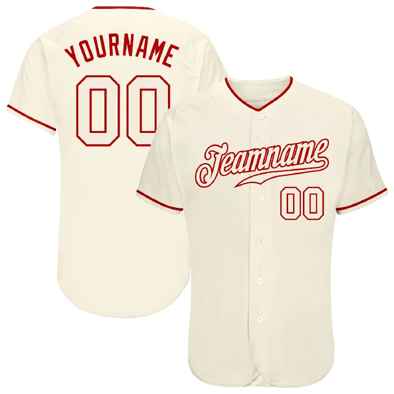 Personalized Kids Baseball Jersey-Custom Cream Cream-Red Authentic Baseball Jersey