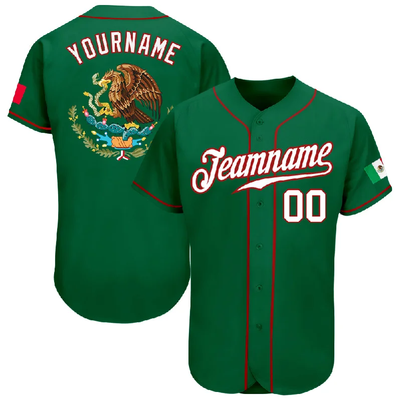 Baseball Jersey with Multi-color Design-Custom Kelly Green White-Red Authentic Mexican Flag Fashion Baseball Jersey