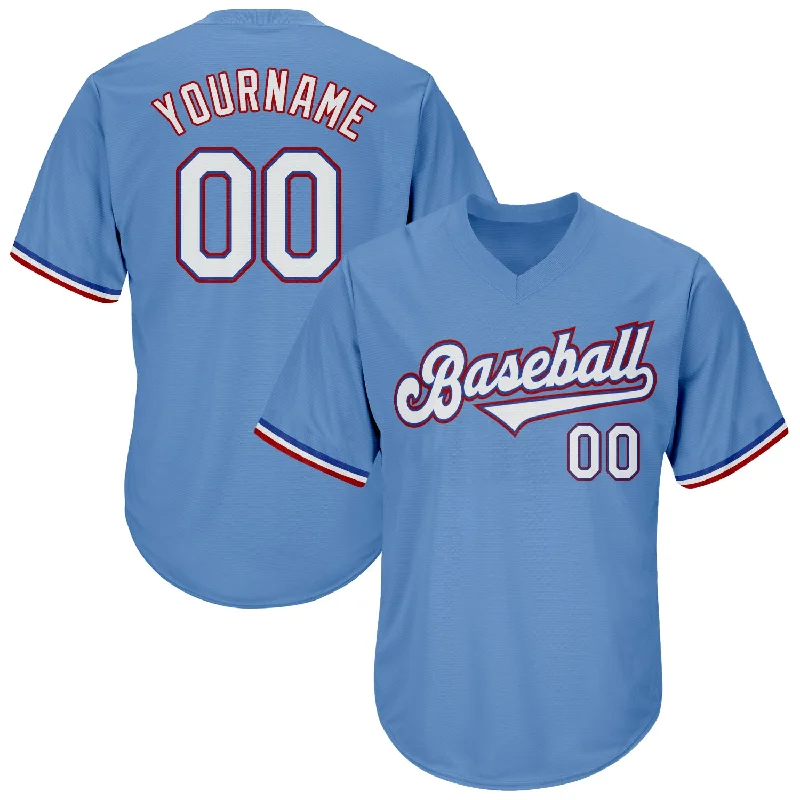 Baseball Jersey for Family Games-Custom Light Blue White-Red Authentic Throwback Rib-Knit Baseball Jersey Shirt