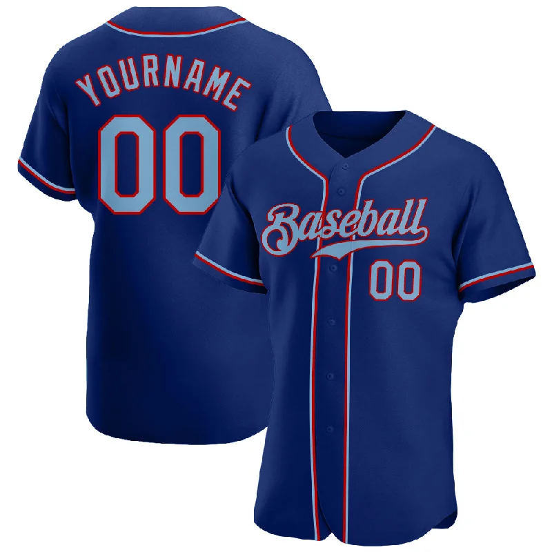 Custom Baseball Jersey with Number-Custom Royal Light Blue-Red Authentic Baseball Jersey