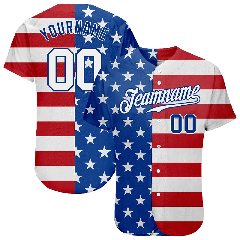 Baseball Jersey for School Clubs-Custom Royal White-Red American Flag Fashion Authentic Baseball Jersey