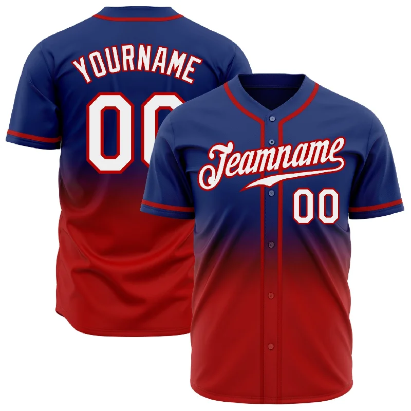 Baseball Jersey with Bold Graphics-Custom Royal White-Red Authentic Fade Fashion Baseball Jersey