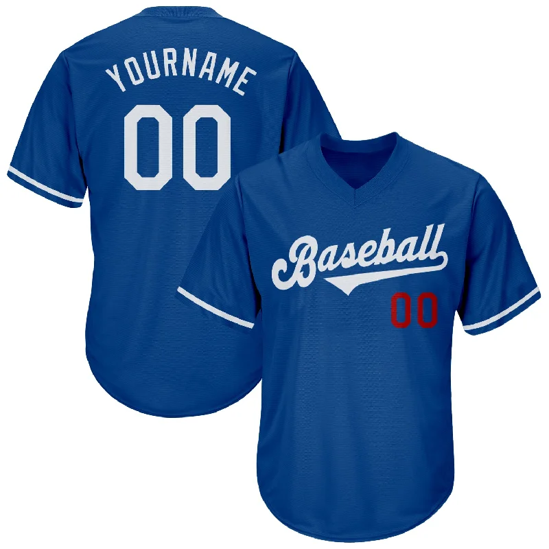 Baseball Jersey with Bold Colors-Custom Royal White-Red Authentic Throwback Rib-Knit Baseball Jersey Shirt