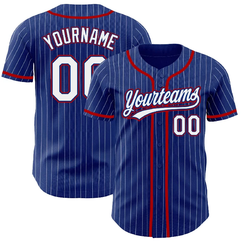 Baseball Jersey for College Players-Custom Royal White Pinstripe Red Authentic Baseball Jersey