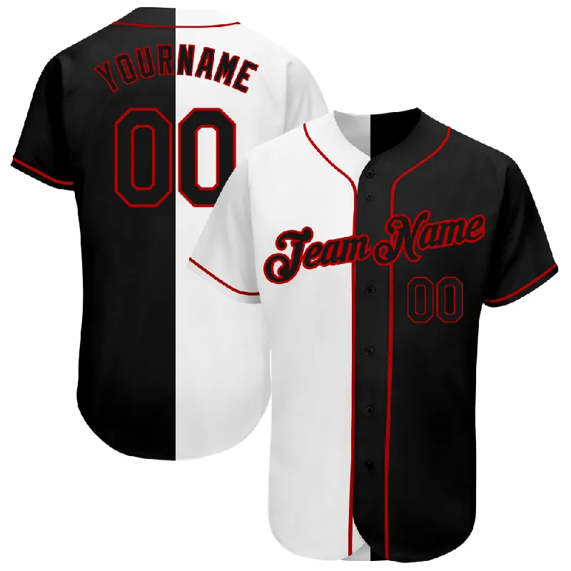 Baseball Jersey for Home Games-Custom White-Black Red Authentic Split Fashion Baseball Jersey