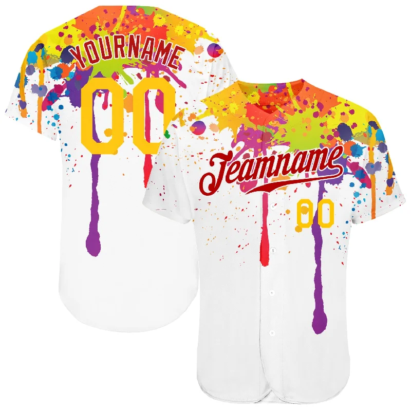 Baseball Jersey with Artistic Print-Custom 3D Pattern Design Colorful Bright Ink Splashes Authentic Baseball Jersey