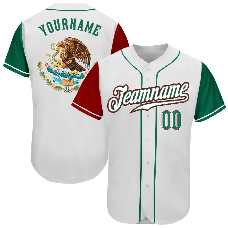 Baseball Jersey for Casual Wear-Custom White Kelly Green-Red Authentic Mexico Two Tone Baseball Jersey