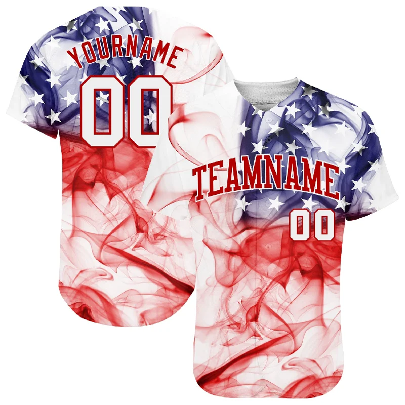 Custom Youth Baseball Jersey-Custom White White-Red 3D American Flag Authentic Baseball Jersey