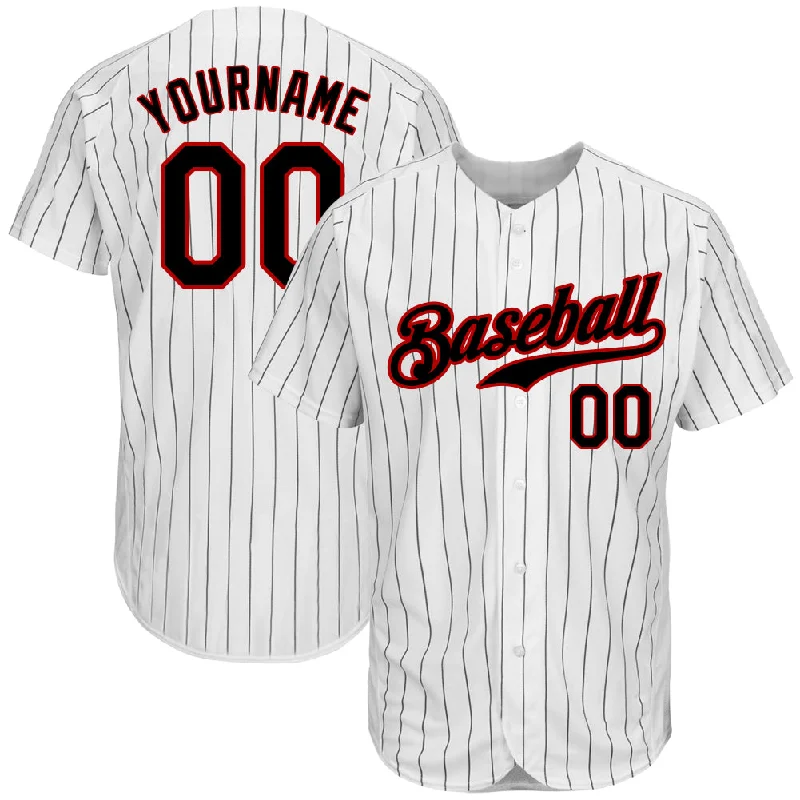 Baseball Jersey for Baseball Fans-Custom White Black Pinstripe Black-Red Authentic Baseball Jersey