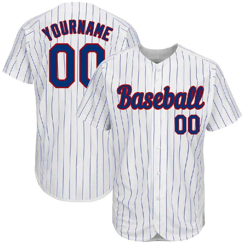 Softball Baseball Jersey-Custom White Royal Pinstripe Royal-Red Authentic Baseball Jersey