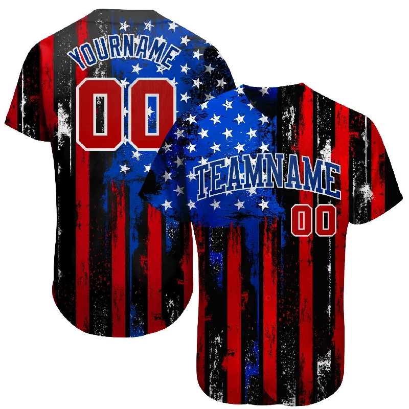 Baseball Jersey for Family Teams-Custom Black Red Royal-White 3D Distressed American Flag Authentic Baseball Jersey