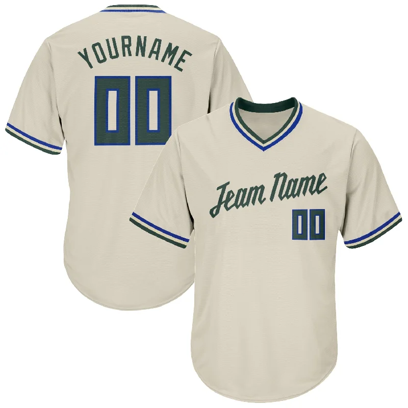 Professional Baseball Jersey-Custom Cream Hunter Green-Royal Authentic Throwback Rib-Knit Baseball Jersey Shirt