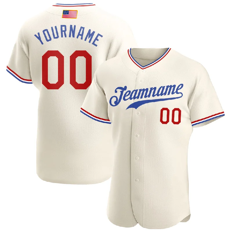 Baseball Jersey with Alumni Design-Custom Cream Red-Royal Authentic American Flag Fashion Baseball Jersey