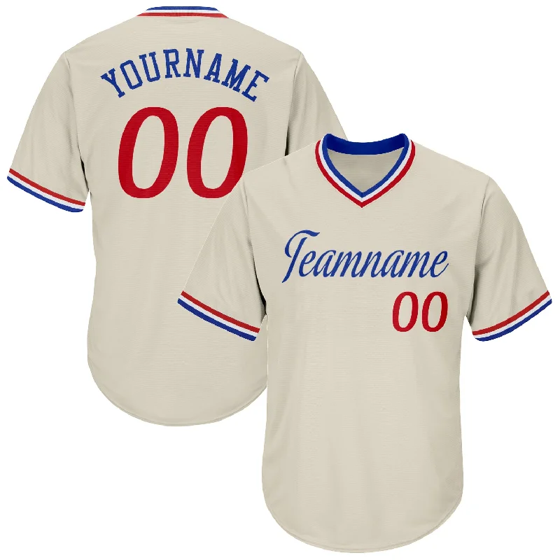 Baseball Jersey for Minor League-Custom Cream Red-Royal Authentic Throwback Rib-Knit Baseball Jersey Shirt