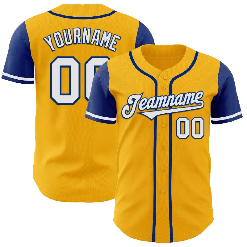 Baseball Jersey with Multi-color Design-Custom Gold White-Royal Authentic Two Tone Baseball Jersey