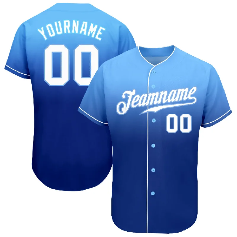 Baseball Jersey for Women-Custom Light Blue White-Royal Authentic Fade Fashion Baseball Jersey